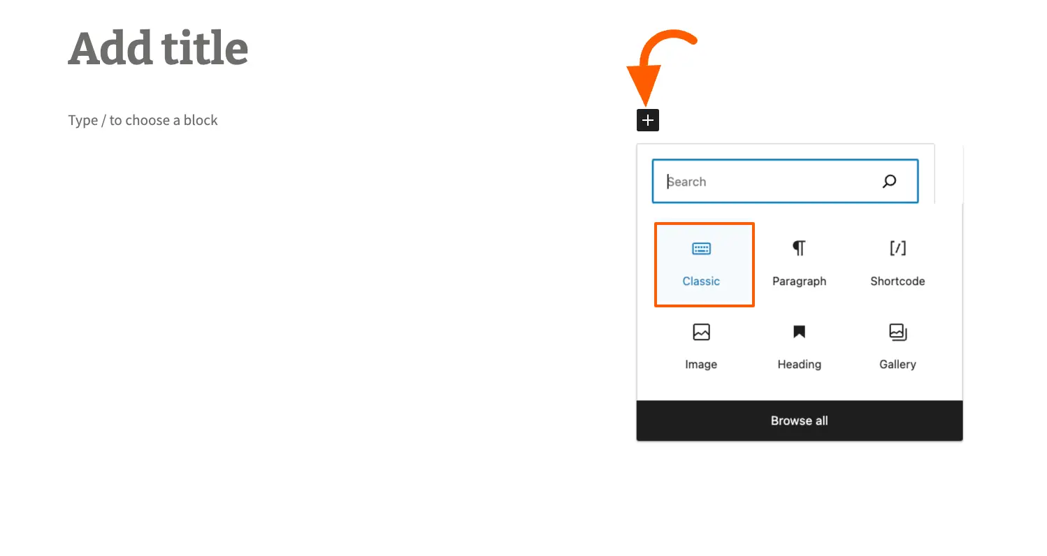 Add Classic editor block in a post