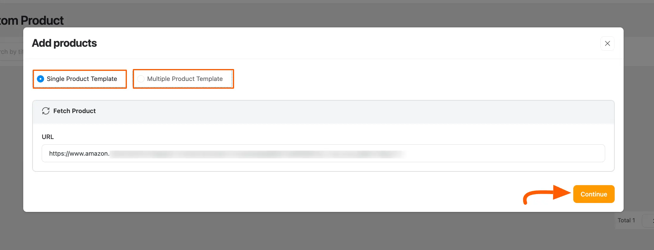 Add products popup page