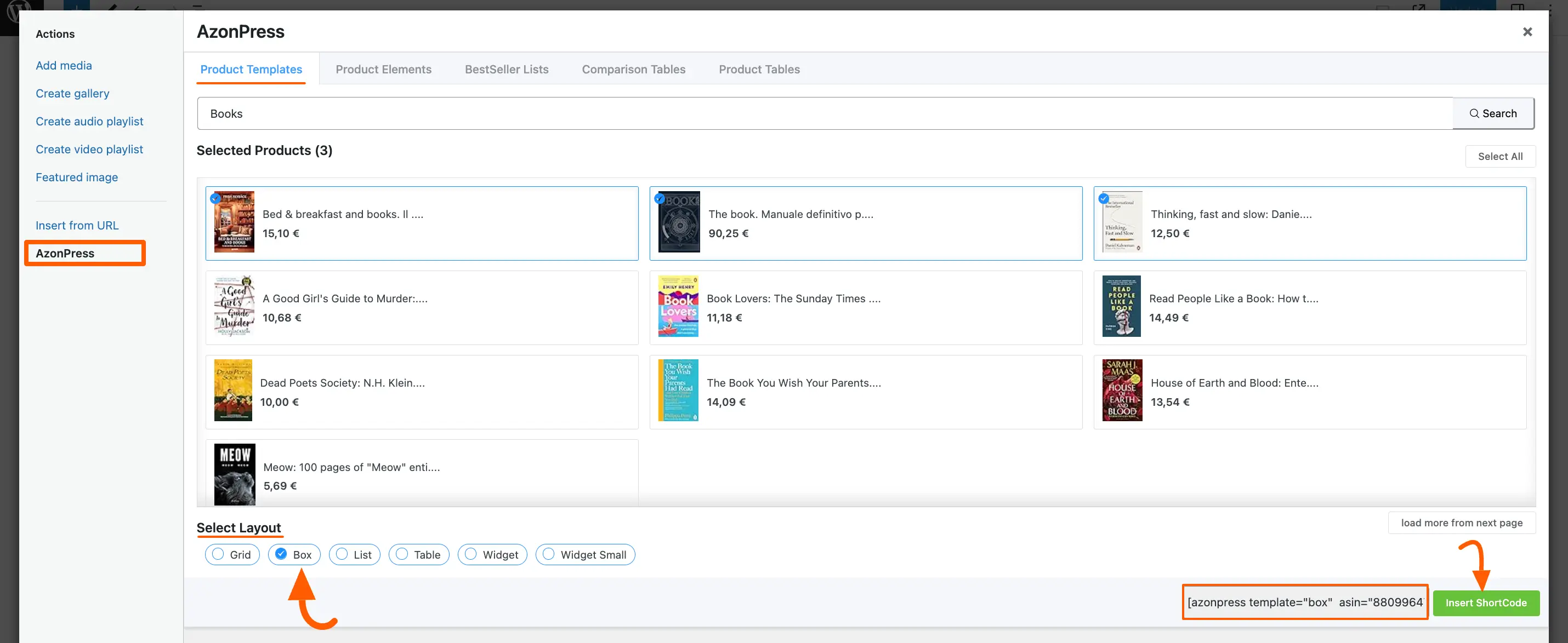 Box template checkbox
