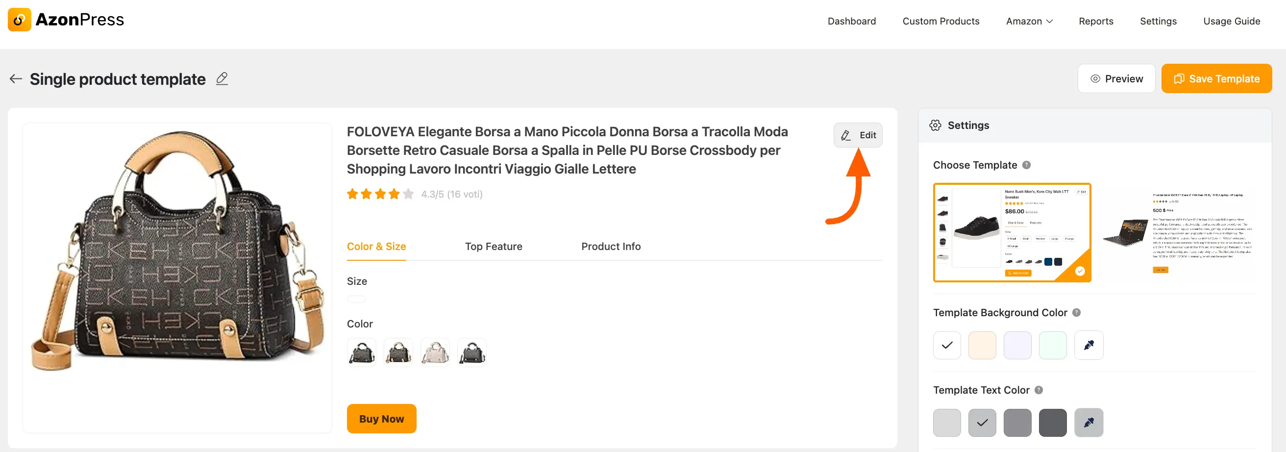 Edit option of single custom product