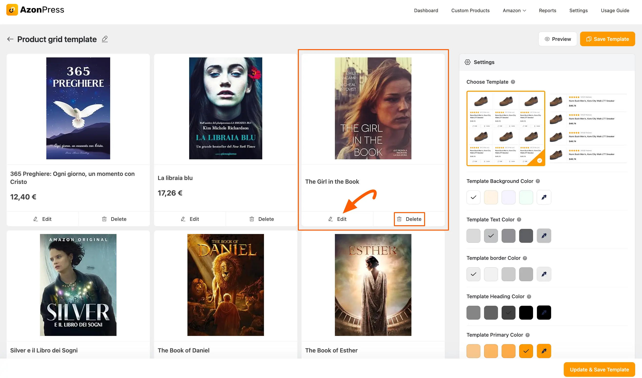 Edit Delete button of a specific product