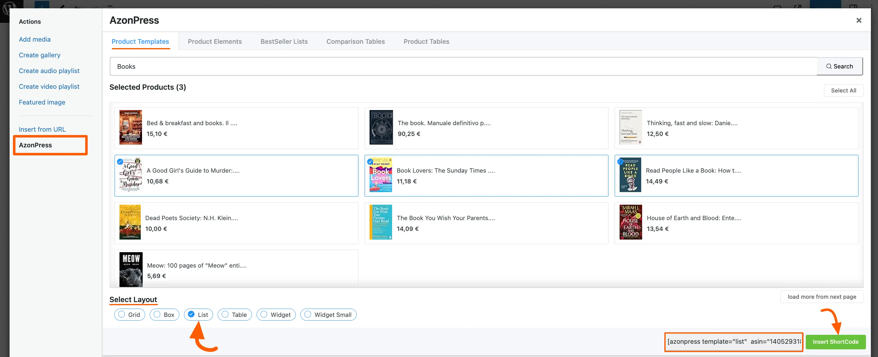 List template checkbox