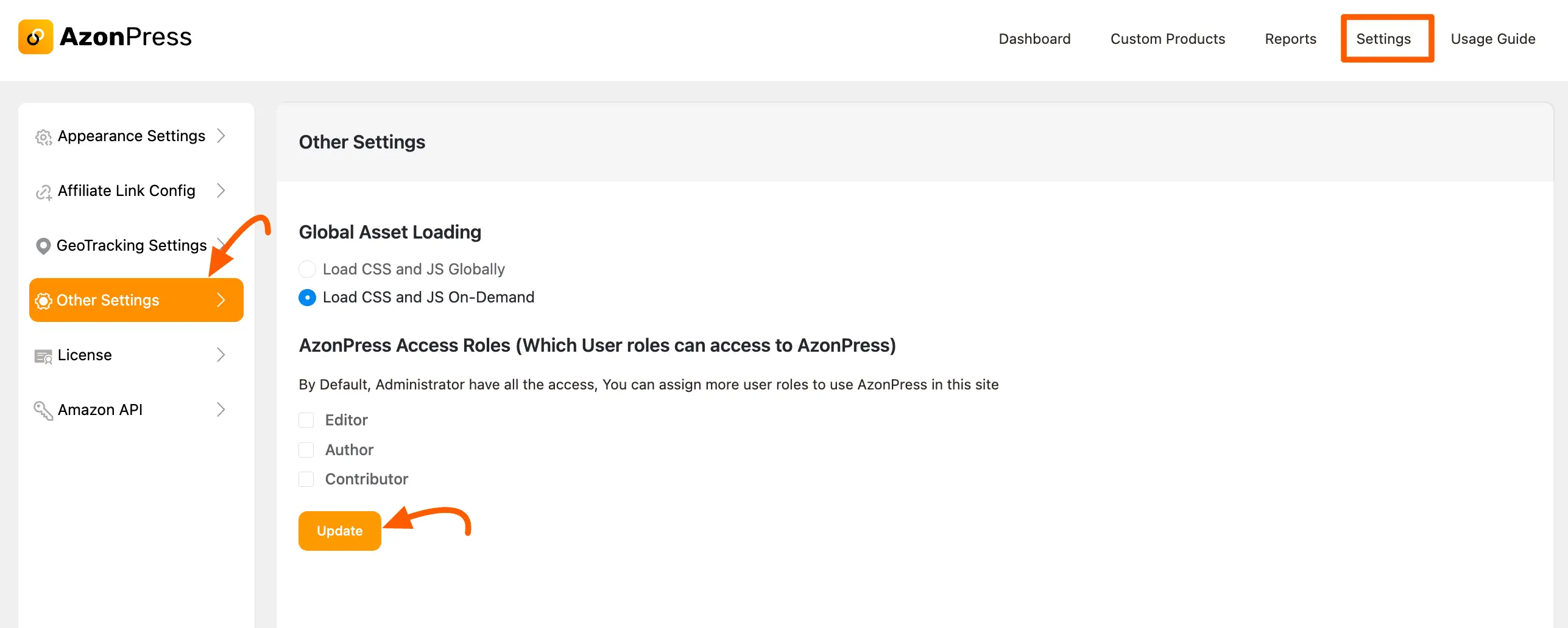 Other Settings Popup page